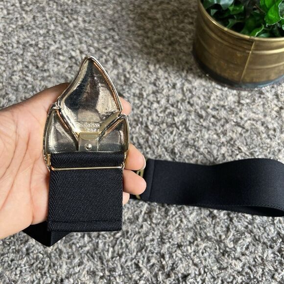 Vtg Gold Leaf Metal Buckle Stretch Waist Belt Black Motion East OS - Picture 3 of 6